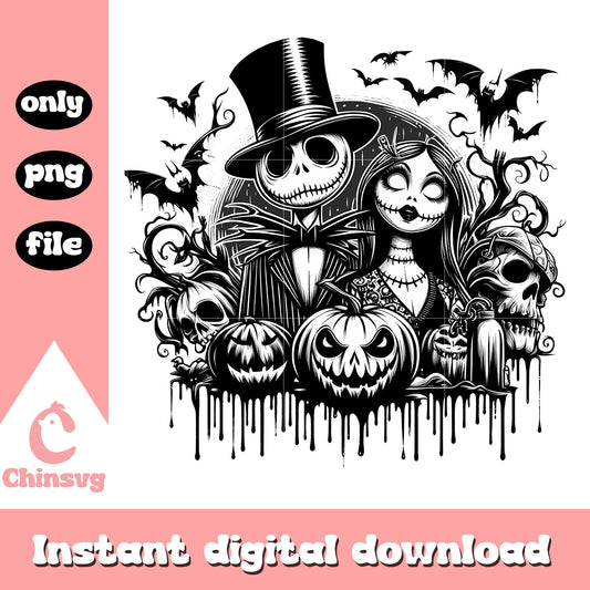 Jackskellington and sally png, halloween characters png, horror movies png