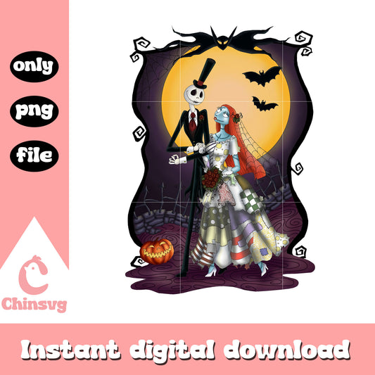 Jack skellington and sally wedding png, halloween wedding png