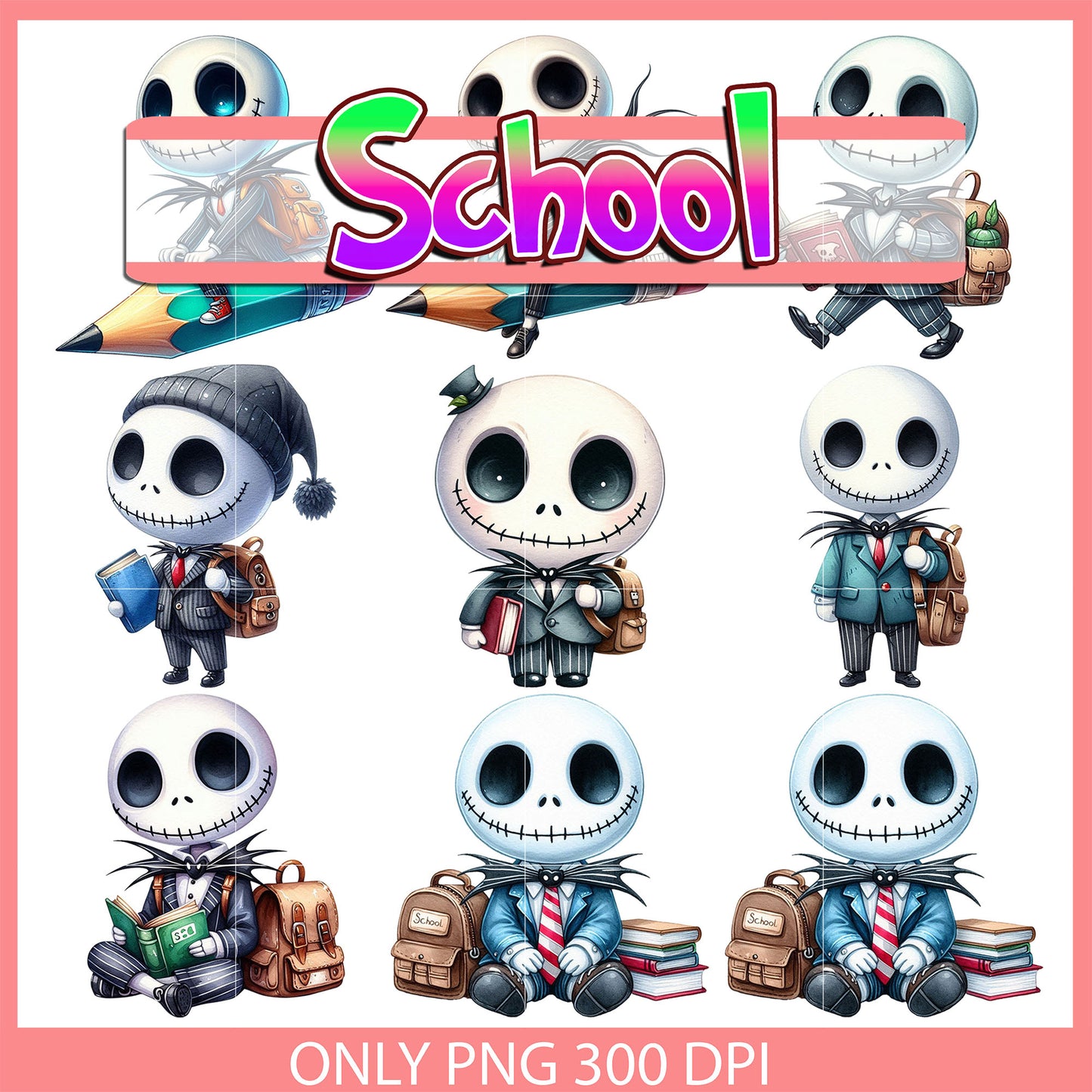 Jack skellington back to school design bundle png, jack skellington png