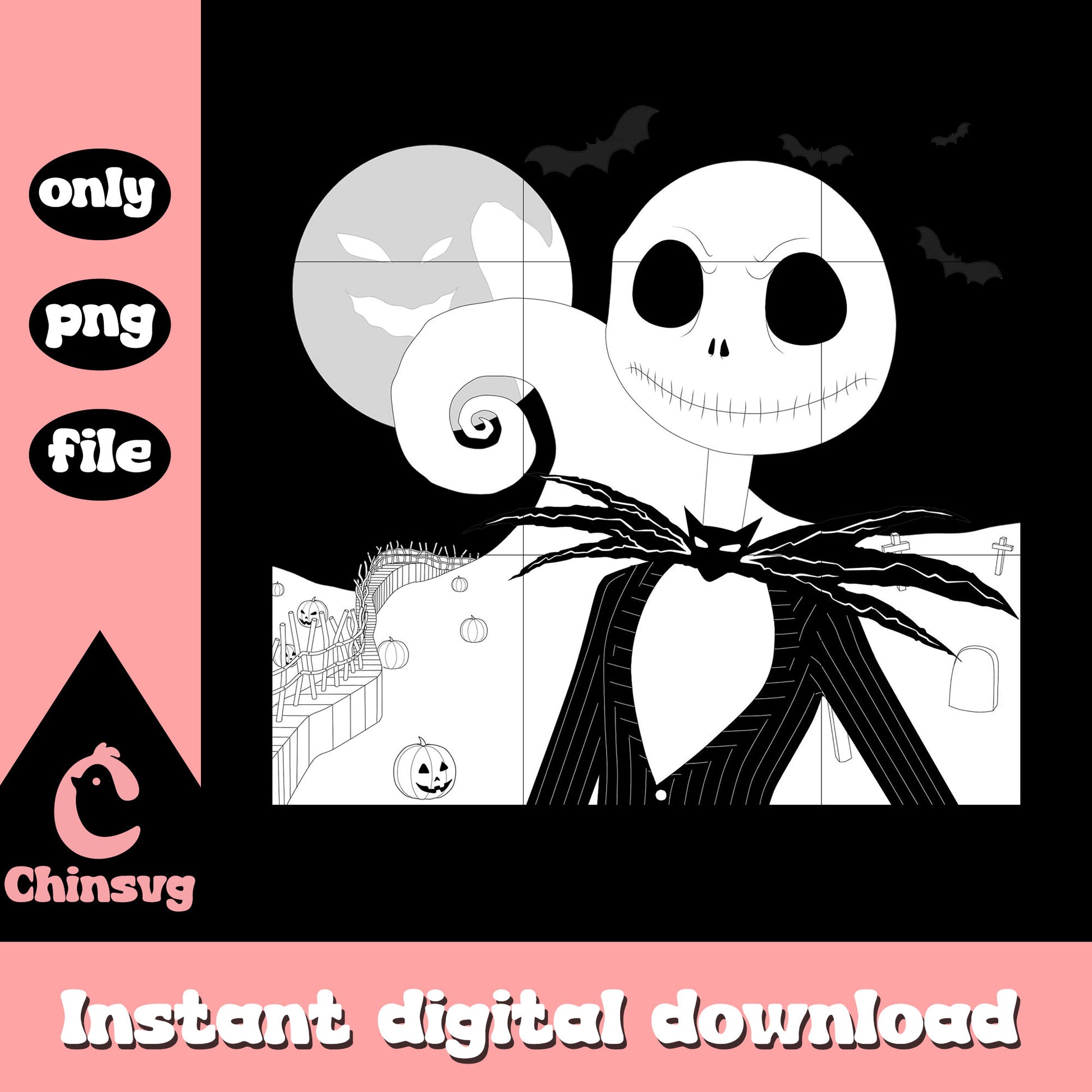 Jack skellington black white png, jack skellington clipart png
