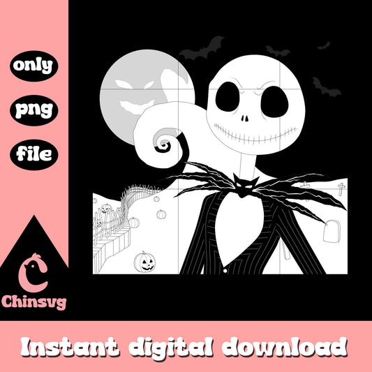 Jack skellington black white png, jack skellington clipart png