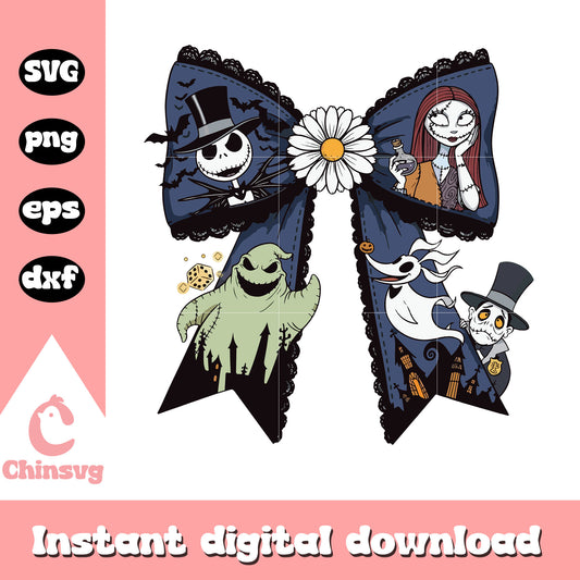 Jack skellington characters coquette ribbon svg, ribbon halloween svg