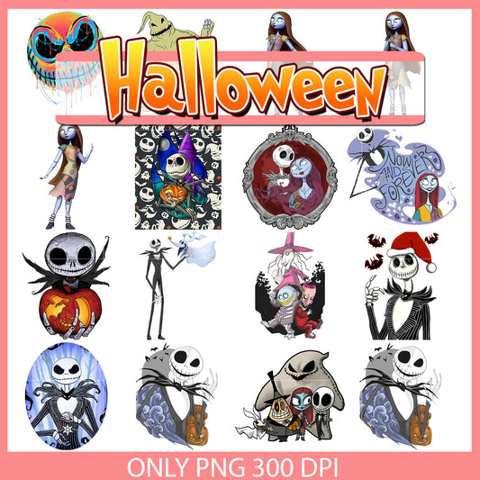 Jack skellington halloween bundle png, jack skellington and sally​ png