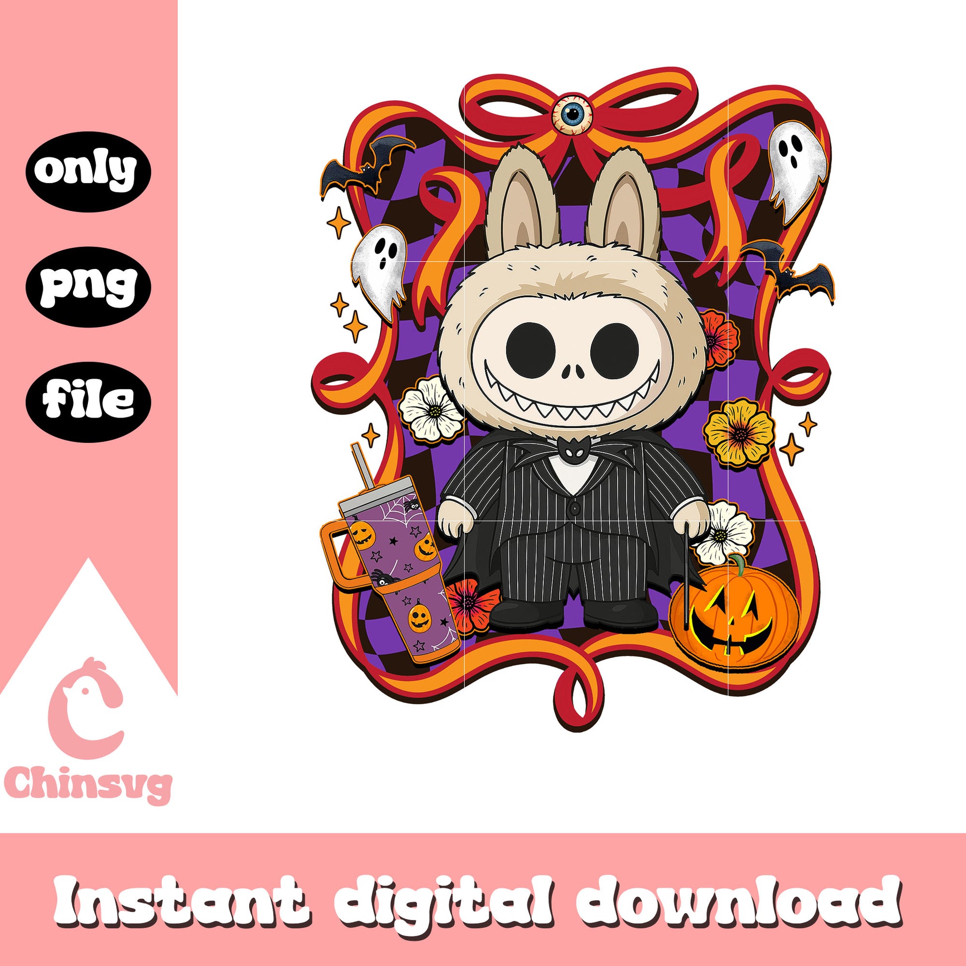 Jack skellington halloween labubu bow png, jack skellington art png
