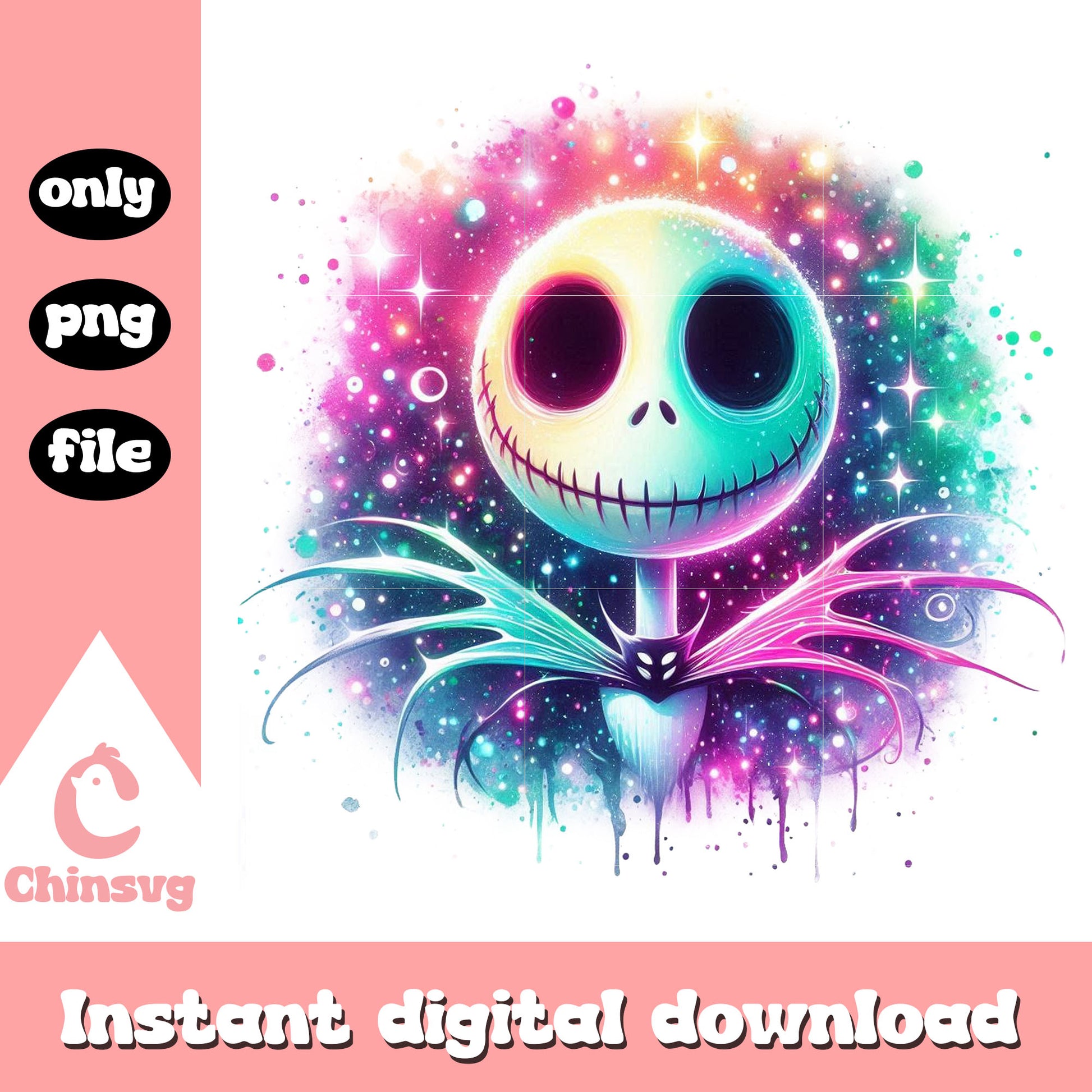 Jack skellington head watercolor splash clipart png, skellington art png
