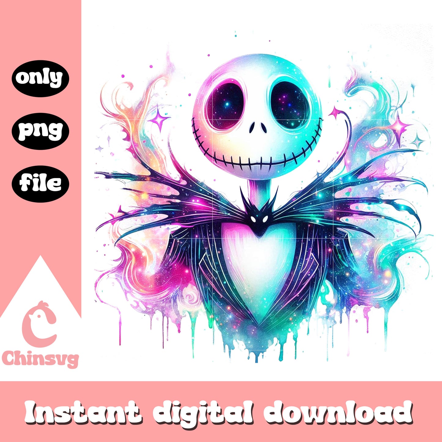 Jack skellington head watercolor splash design png, skellington png