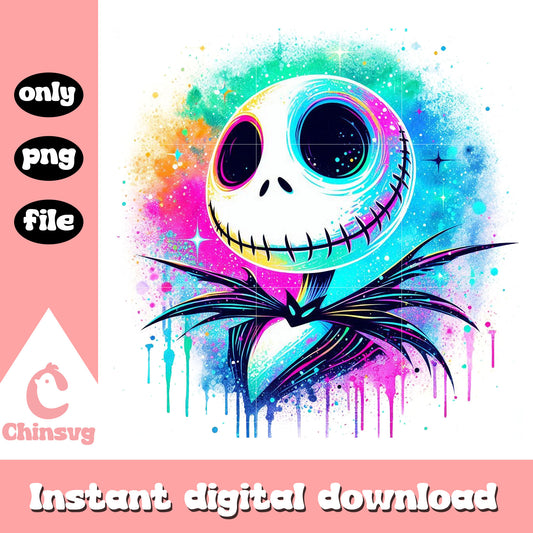 Jack skellington head watercolor splash png, jack skellington png