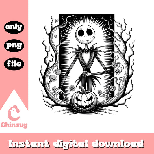 Jack skellington pumpkin black white png, jack skellington png