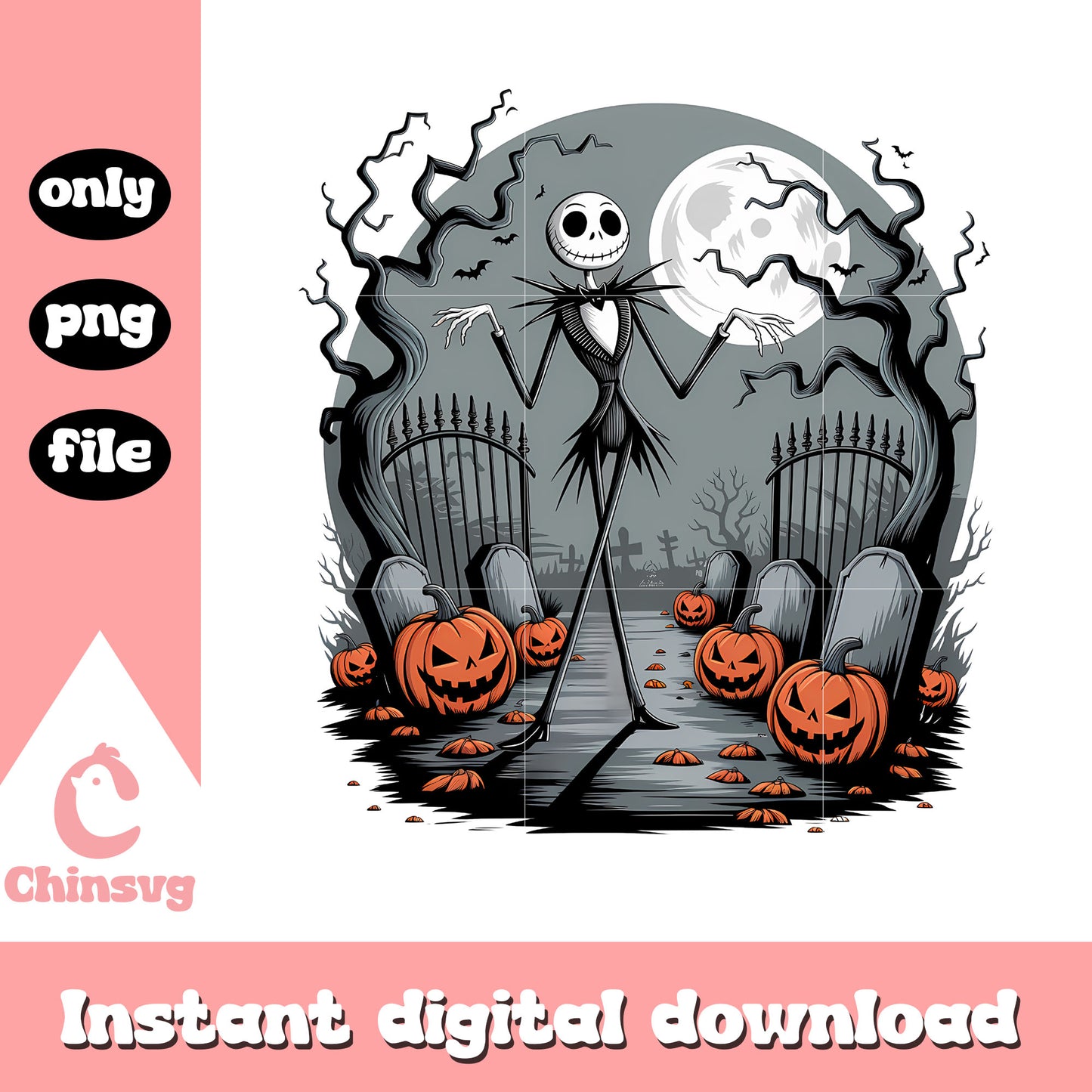 Jack skellington pumpkin cemetery art png, night before christmas png