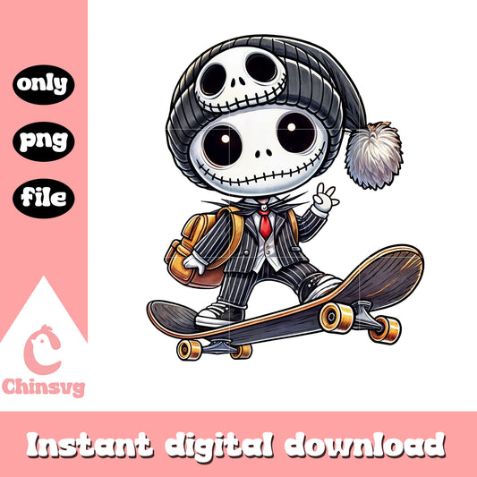 Jack skellington skateboarding to school png, jack skellington png