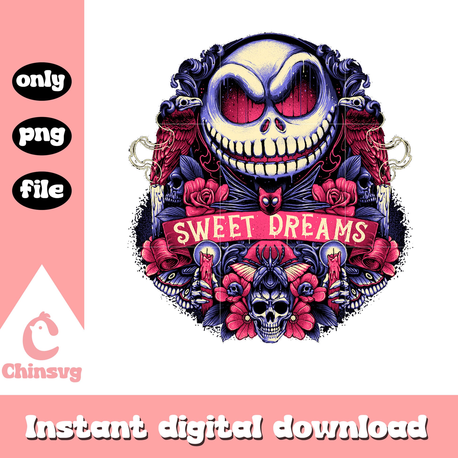 Jack skellington sweet dreams floral png, jack skellington png