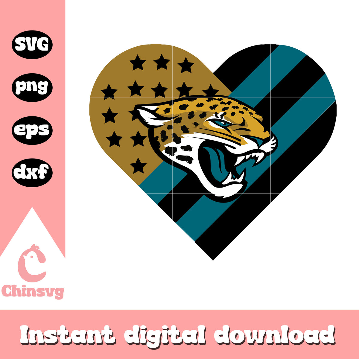Jacksonville jaguars nfl heart flag svg, jacksonville jaguars flag football svg