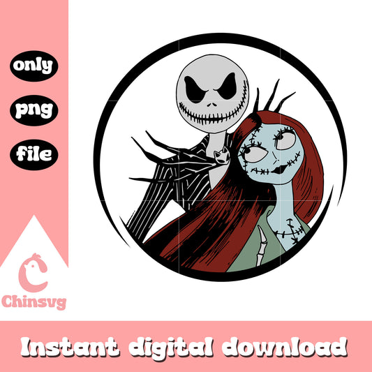 Jack with sally round frame design png, sally jack png