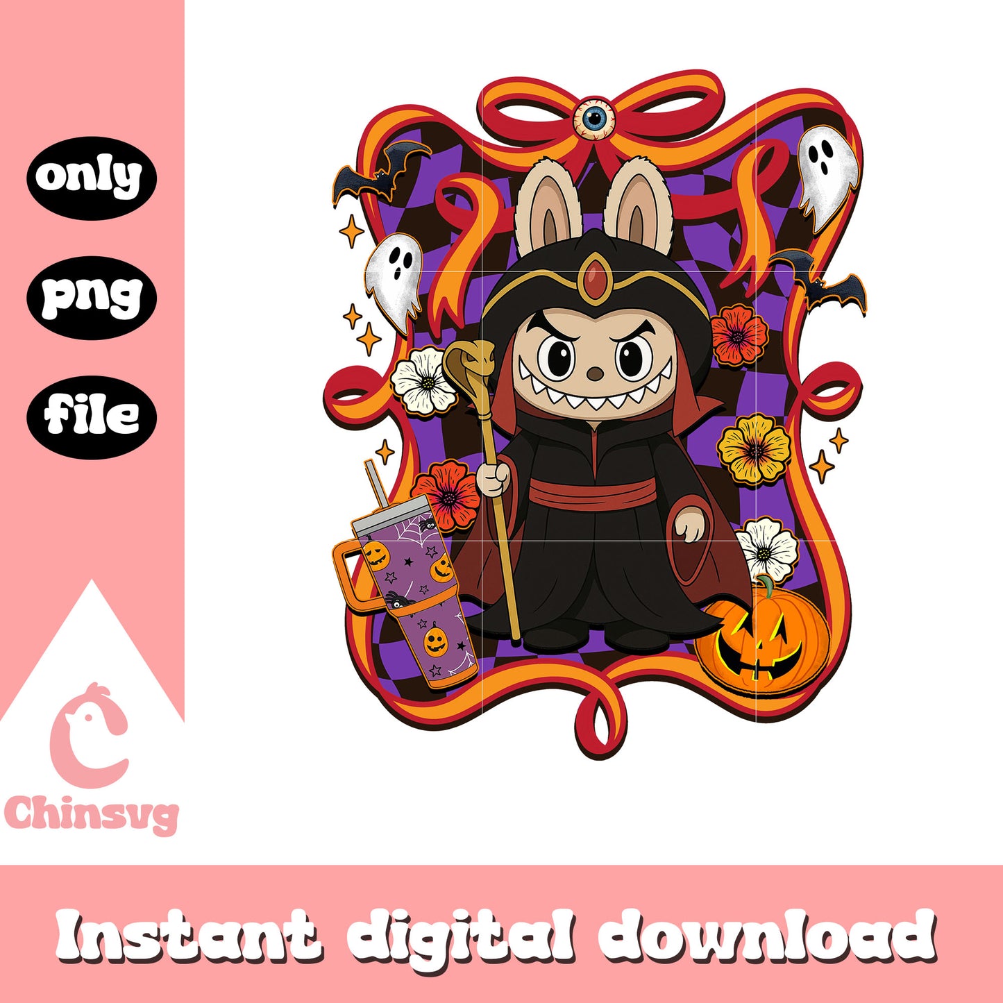 Jafar halloween labubu bow png, jafar character png