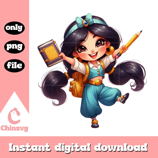 Jasmine princess first day of school png, school spirits png