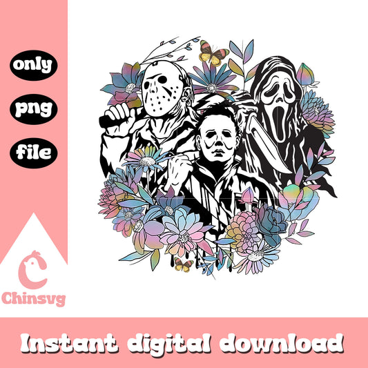 Jason michael ghostface portrait floral png, horror characters png