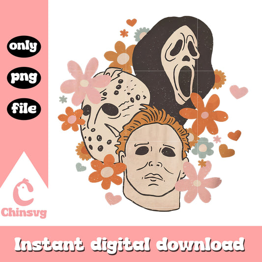 Jason michael ghost retro floral png, horror halloween floral png