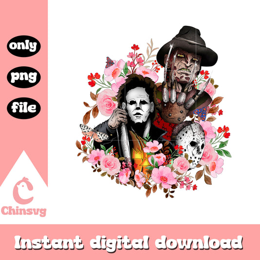 Jason michael krueger pink floral png, horror portrait png