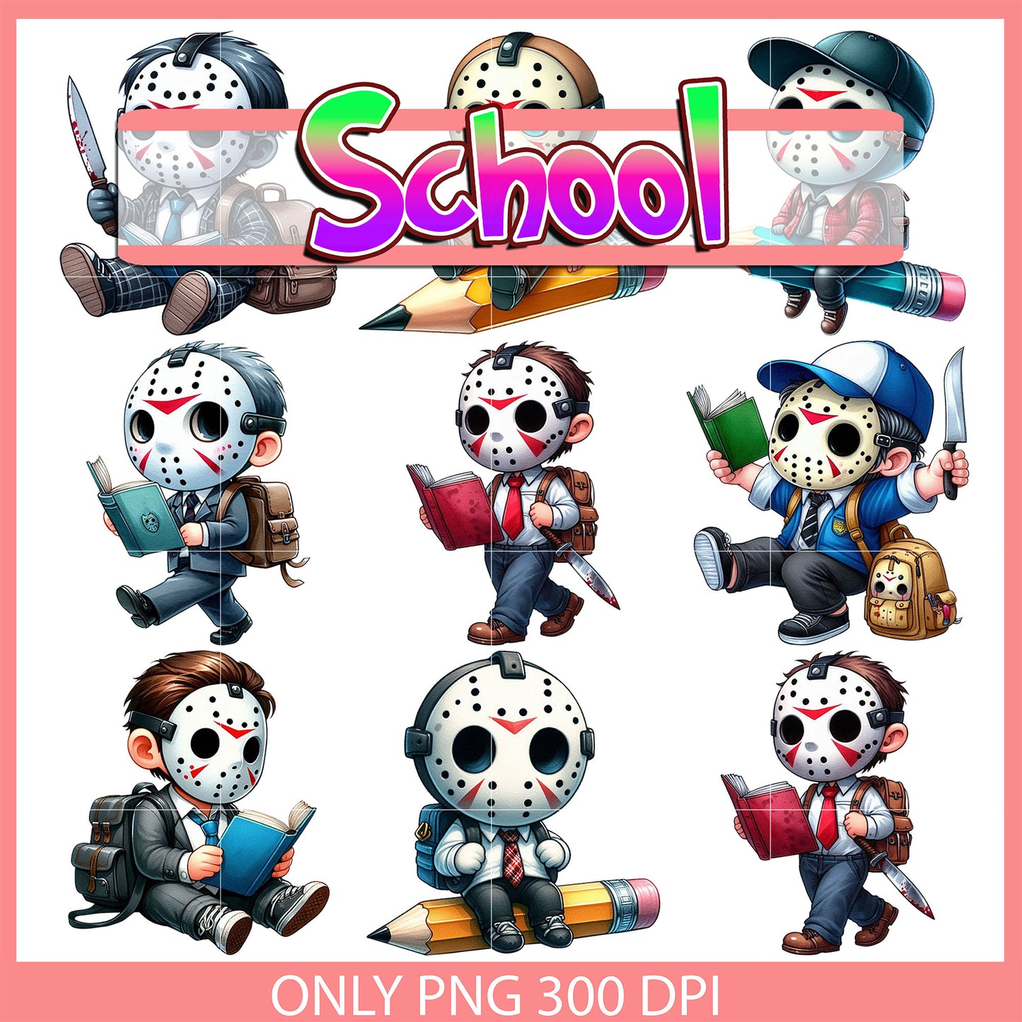Jason voorhees back to school design bundle png, jason voorhees png