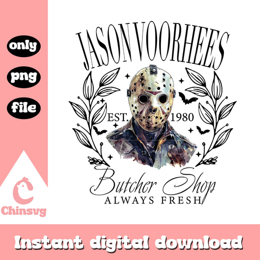 Jason voorhees butcher shop always fresh design png, halloween png