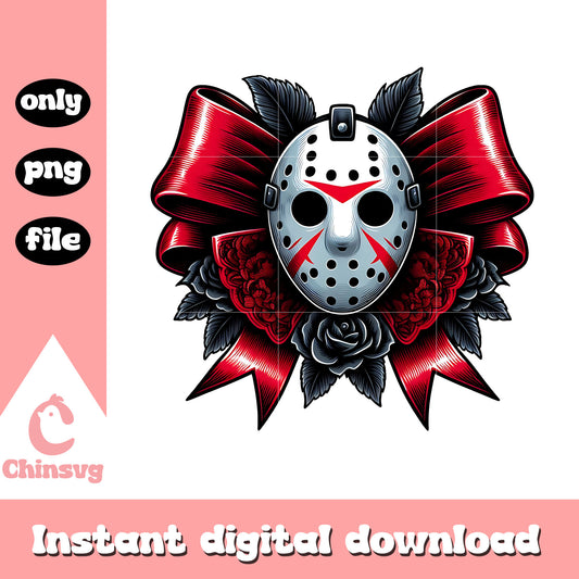 Jason voorhees face bow halloween design png, halloween png