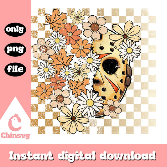 Jason voorhees face floral design png, friday the 13th png