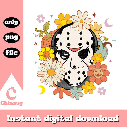 Jason voorhees face floral halloween design png, jason voorhees png