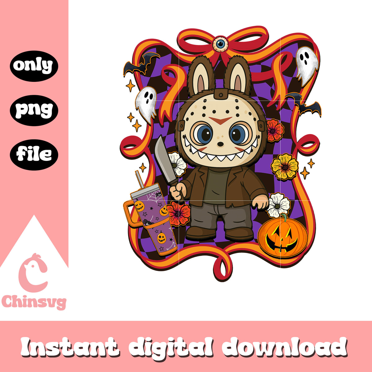 Jason voorhees halloween labubu bow png, jason voorhees cartoon png ...