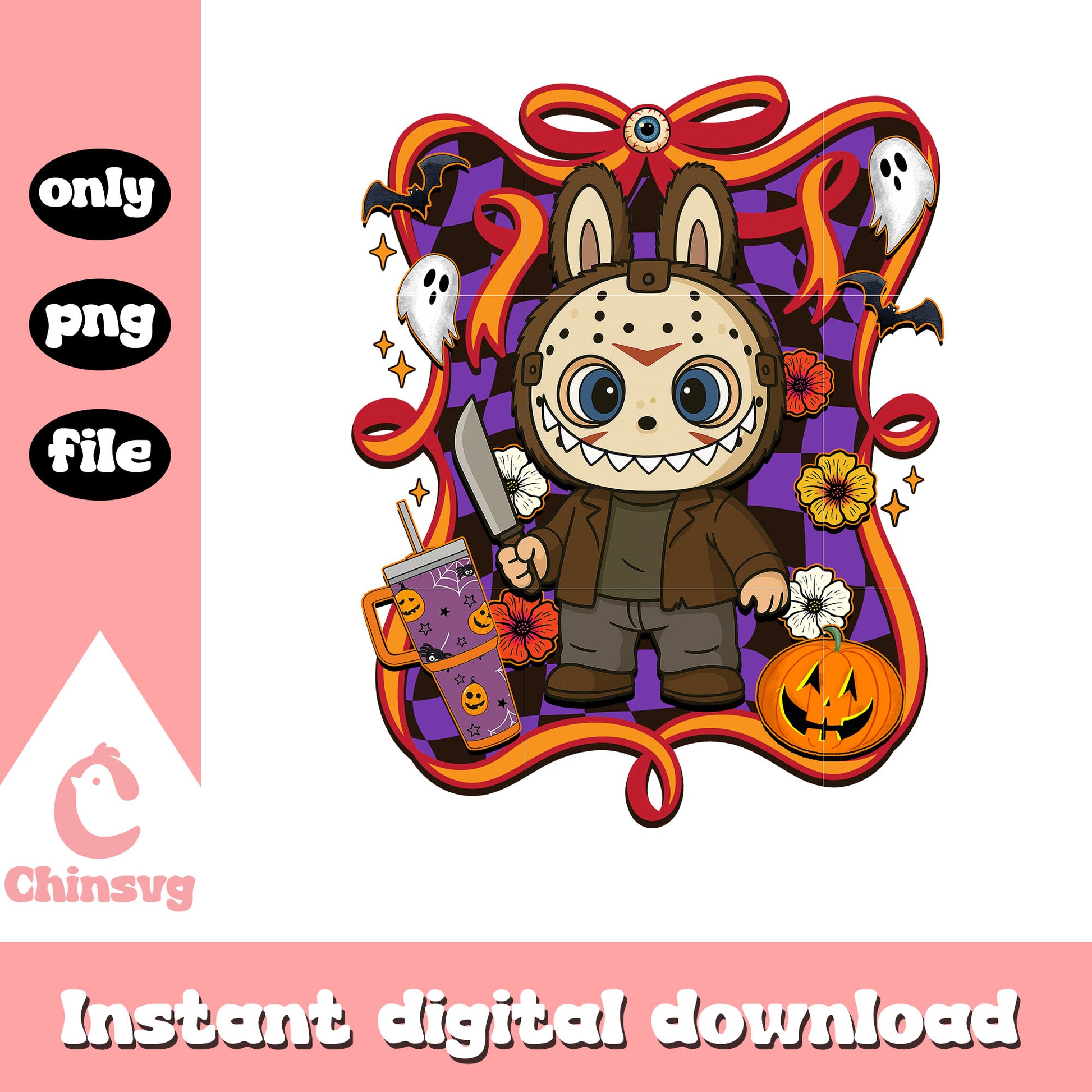 Jason voorhees halloween labubu bow png, jason voorhees cartoon png