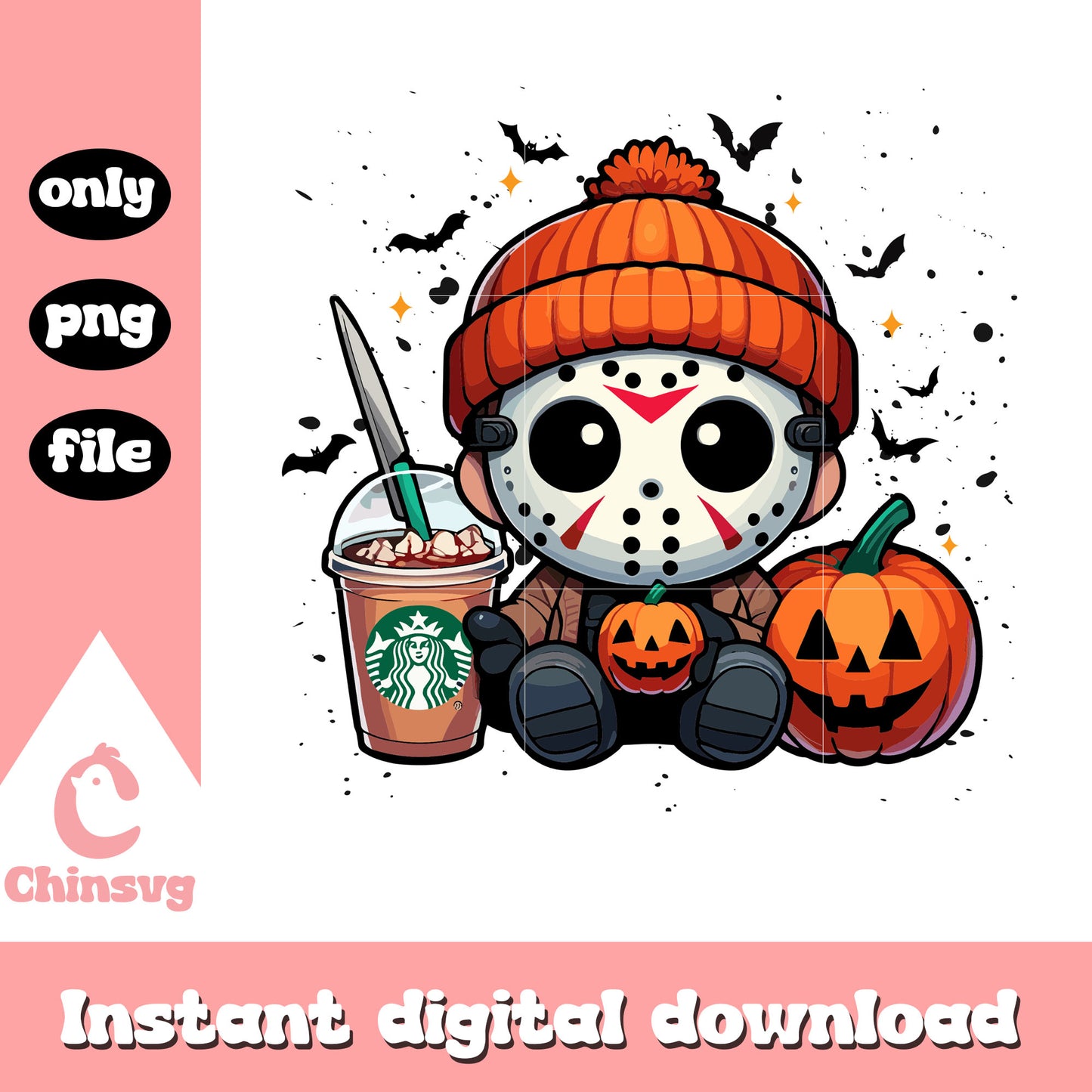 Jason voorhees halloween pumpkin png, starbucks png