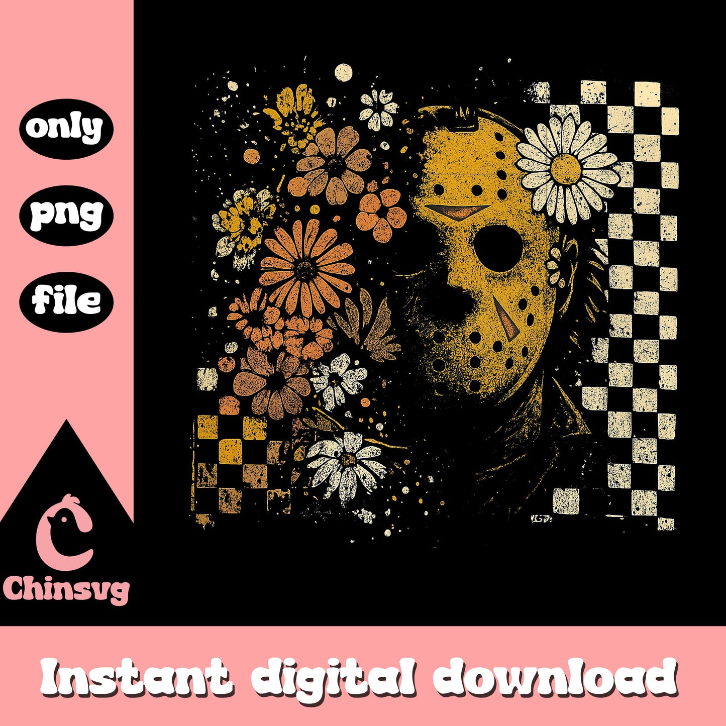 Jason voorhees head floral design png, jason voorhees mask png