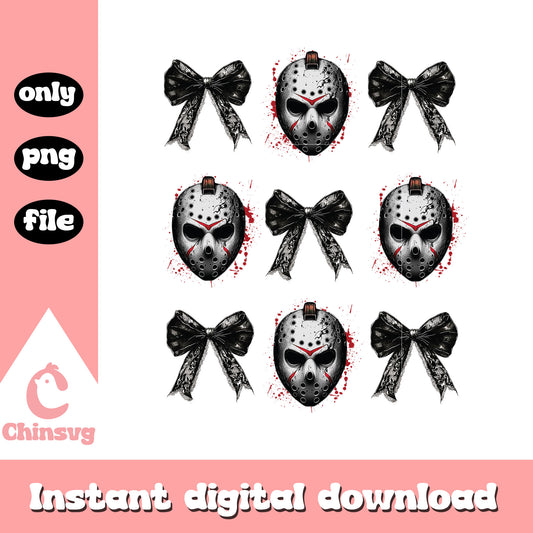 Jason voorhees mask coquette ribbon design png, happy halloween png