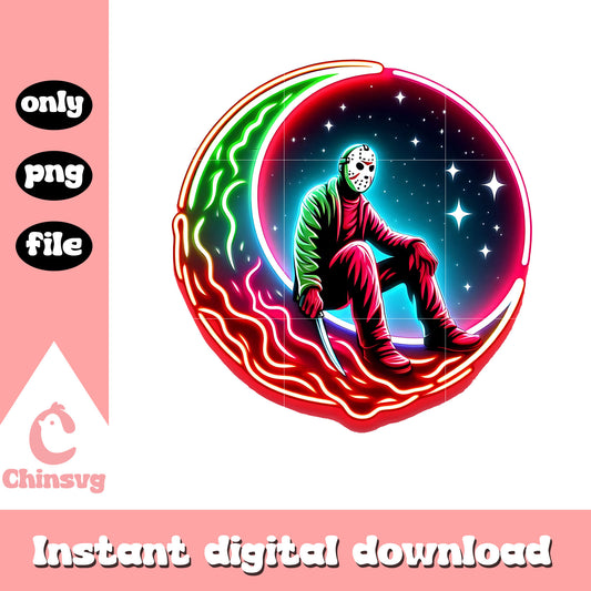 Jason voorhees moon neon halloween design png, jason voorhees png