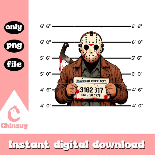 Jason voorhees mugshot haddonfield police dept png, horror mugshot png