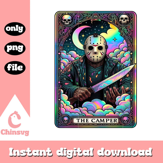 Jason voorhees the camper knife tarot card png, horror card png