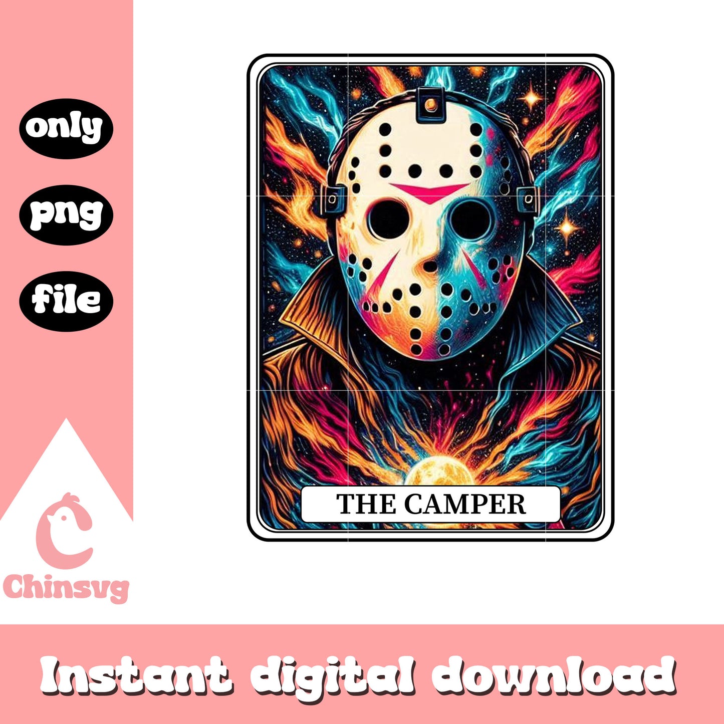 Jason voorhees the camper tarot card png, scarist horror movie png