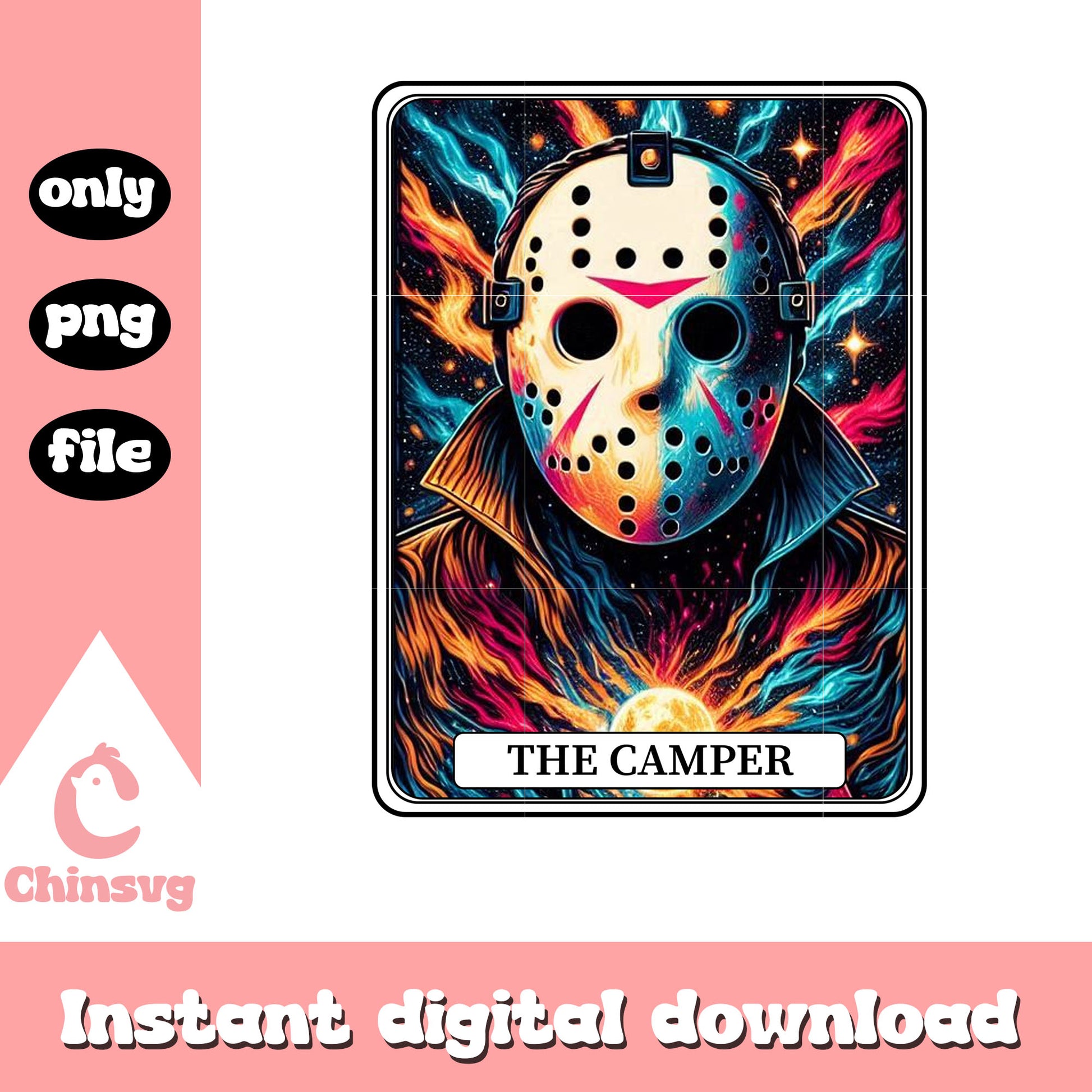 Jason voorhees the camper tarot card png, scarist horror movie png