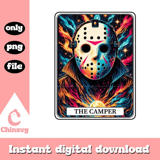 Jason voorhees the camper tarot card png, scarist horror movie png