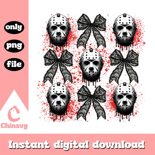 Jason voorhess head coquettle bow design png, halloween holiday png