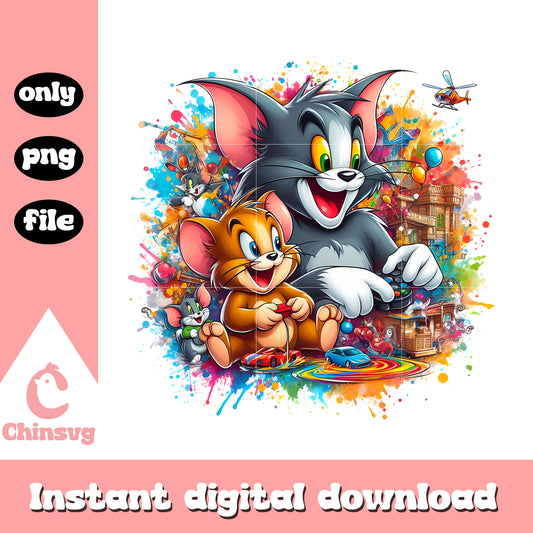 Jerry and tom colorful design png, cartoon png, jerry mouse png
