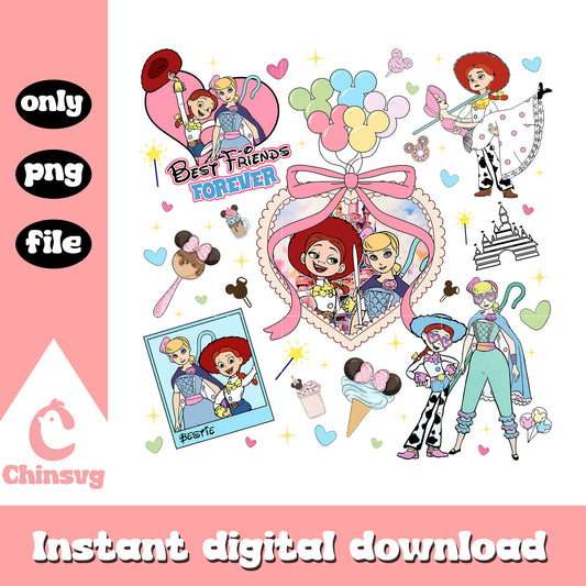 Jessie and bo peep coquette heart mirror png, Jessie and bo peep png