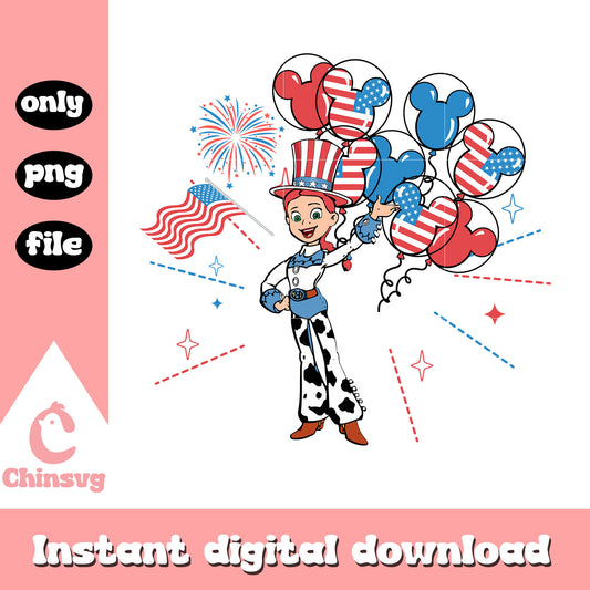 Jessie mickey balloon happy 4th of july png, patriotic jessie png