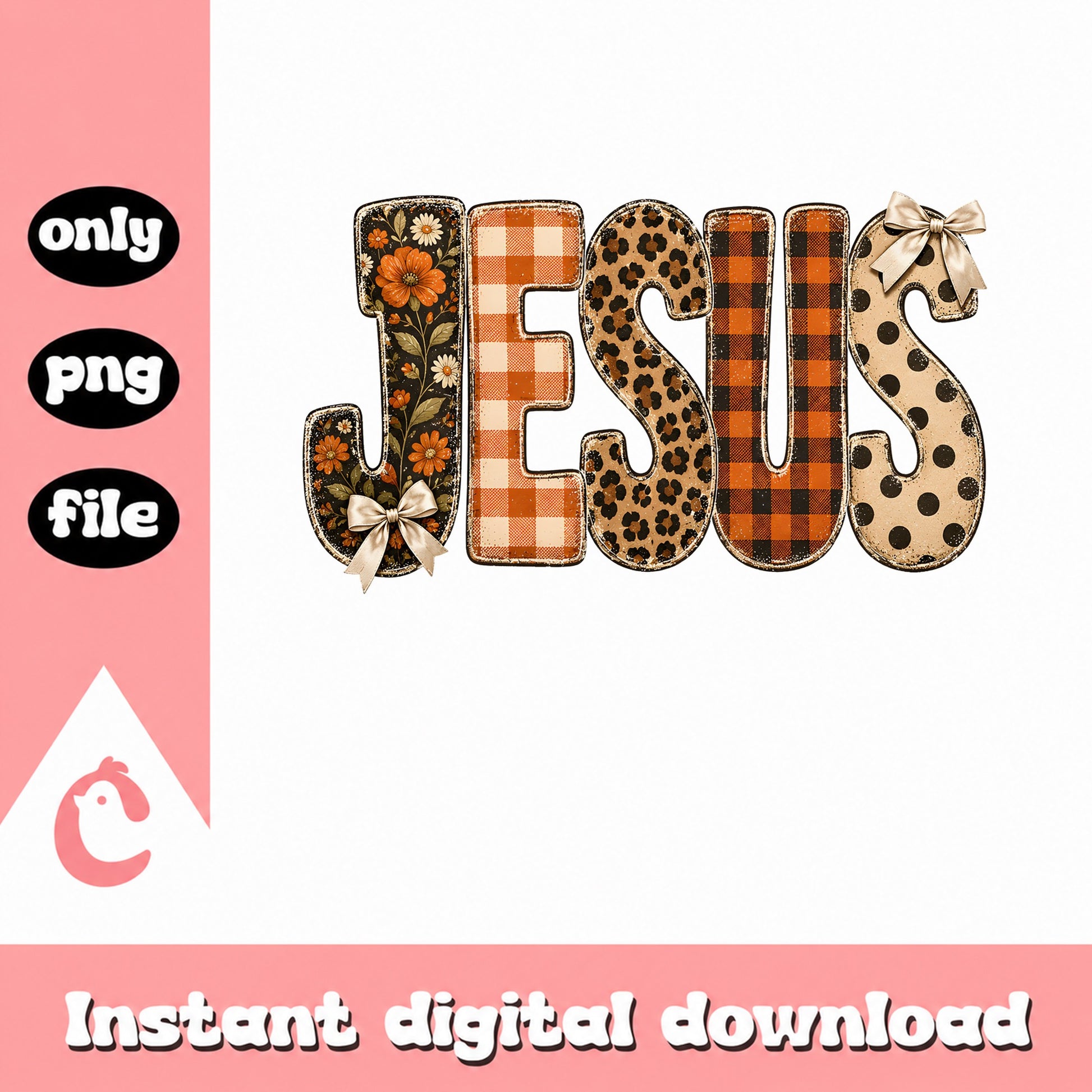 Jesus Leopard Plaid Floral PNG, Christian Faith PNG, Religious PNG