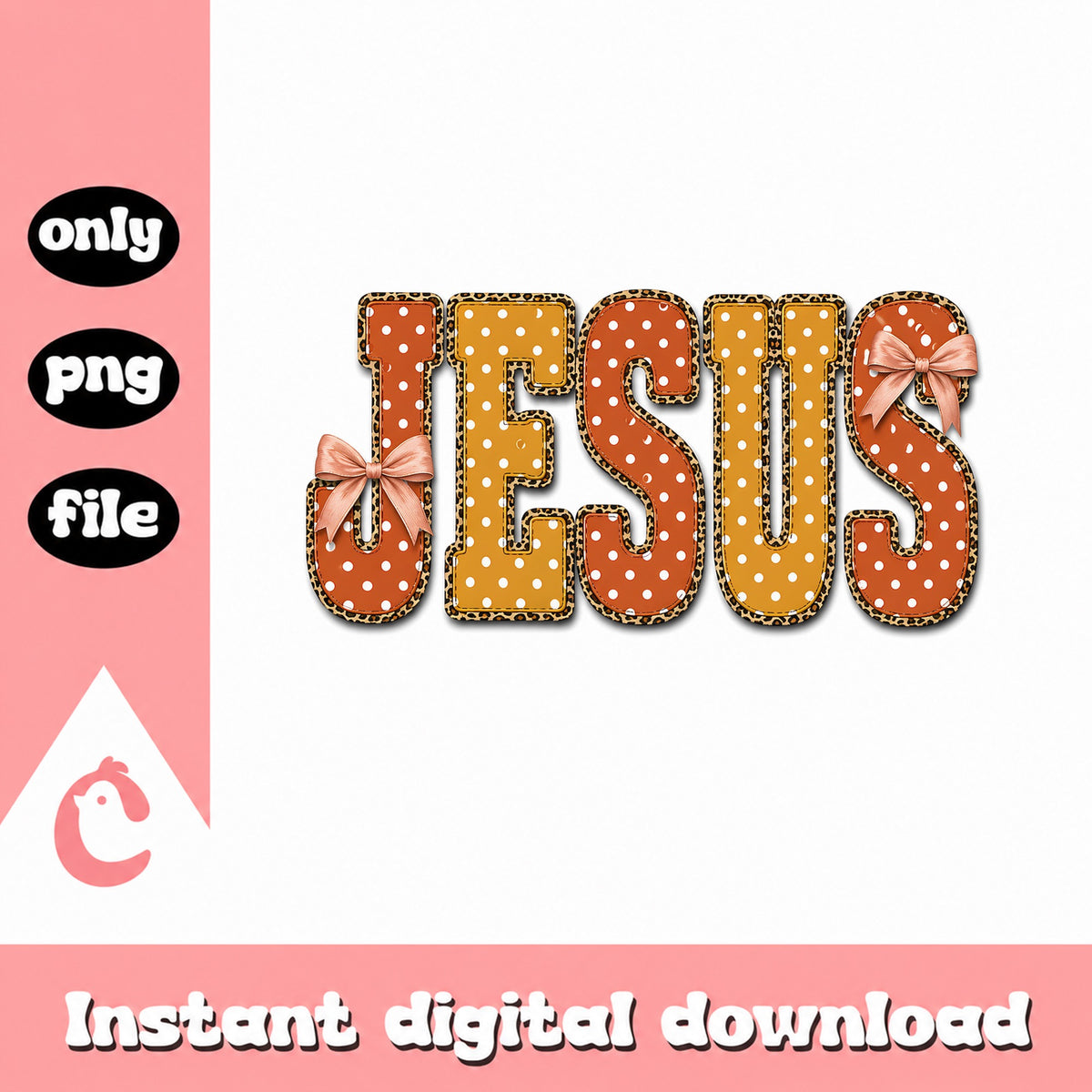 Jesus Leopard Polka Dot PNG, Christian Bow Sublimation PNG, Faith PNG