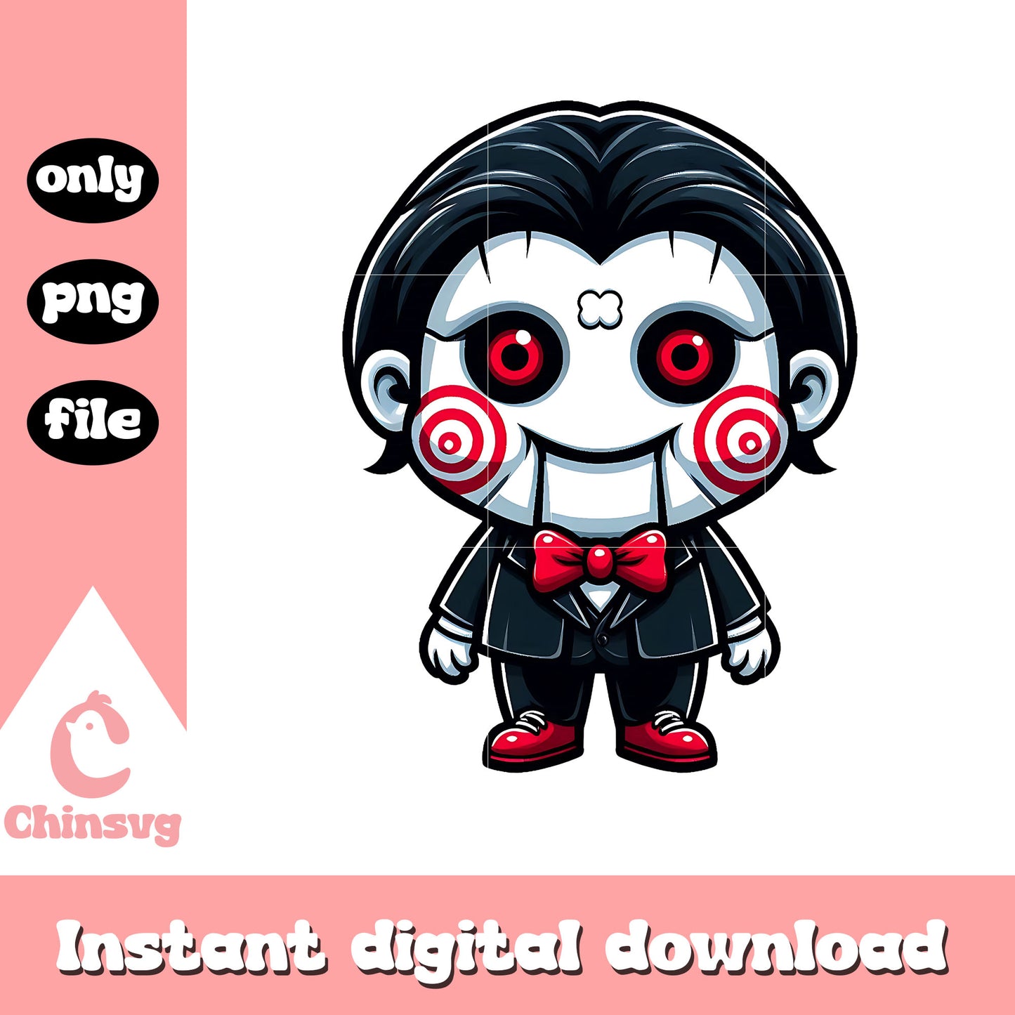 Jigsaw cute chibi png, jigsaw chibi horror character png