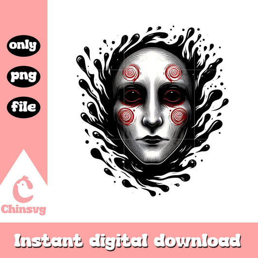Jigsaw face splatter effect png, jigsaw horror character png
