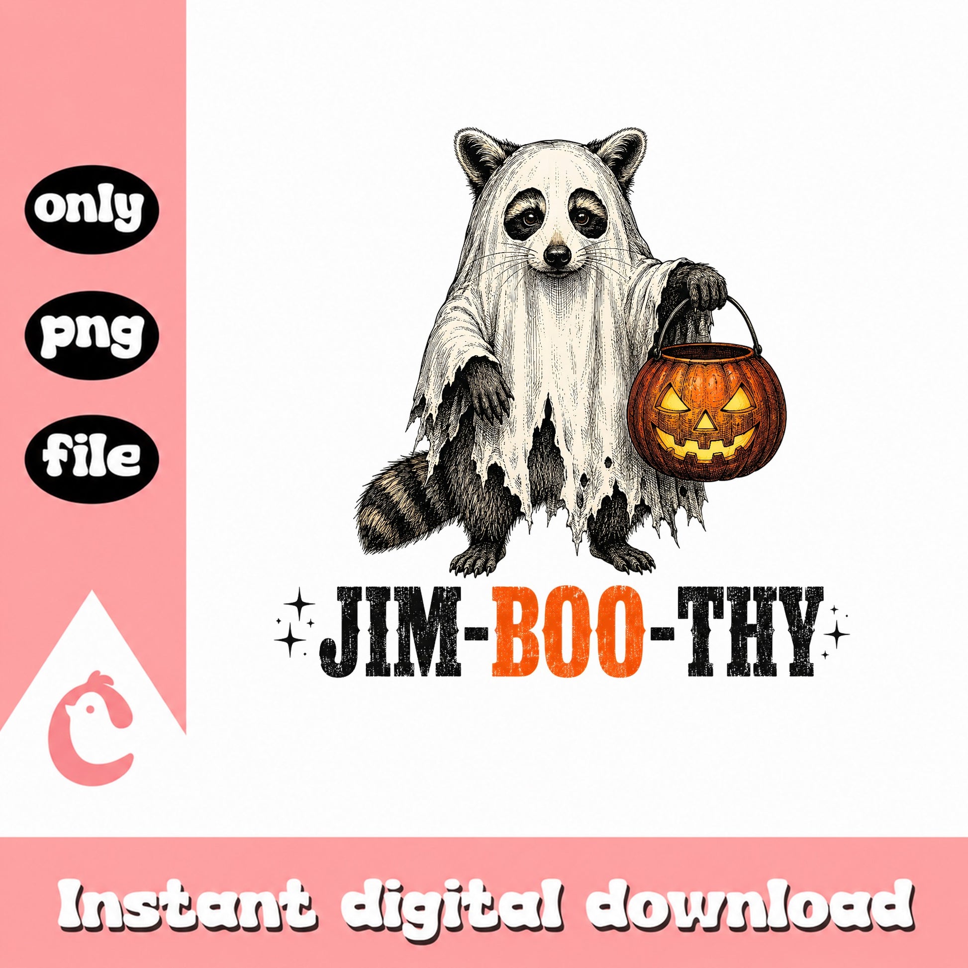 Jim Boo Thy Raccoon Ghost PNG, Halloween Pumpkin Design, PNG