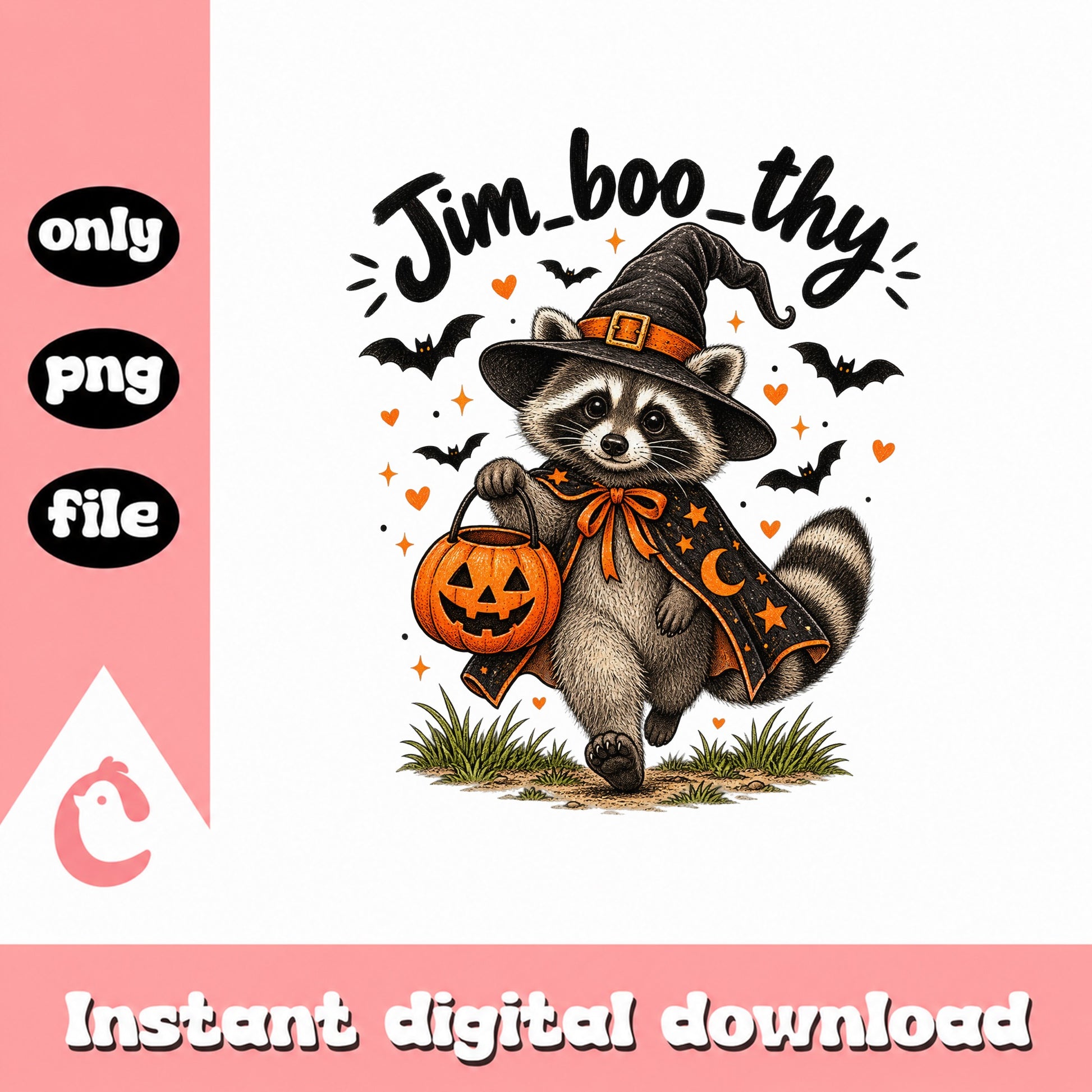 Jim Boo Thy Raccoon Halloween PNG, Witch Hat Pumpkin, PNG File