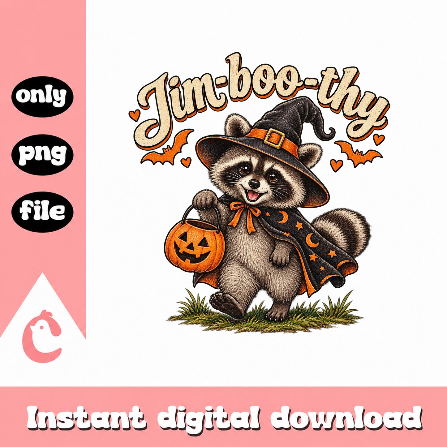 Jim Boo Thy Raccoon Halloween SVG, Cute Witch Pumpkin, PNG File