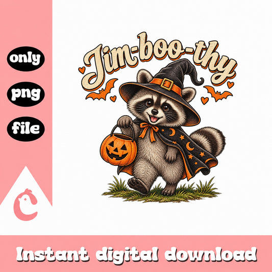 Jim Boo Thy Raccoon Halloween SVG, Cute Witch Pumpkin, PNG File